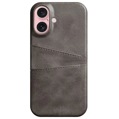 For iPhone 16 Plus Case Dual Card Slots PU Leather + Hard PC Phone Cover