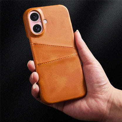 For iPhone 16 Plus Case Dual Card Slots PU Leather + Hard PC Phone Cover