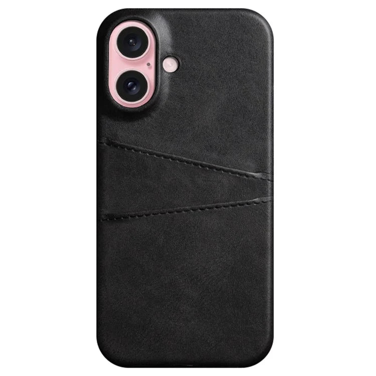 For iPhone 16 Plus Case Dual Card Slots PU Leather + Hard PC Phone Cover