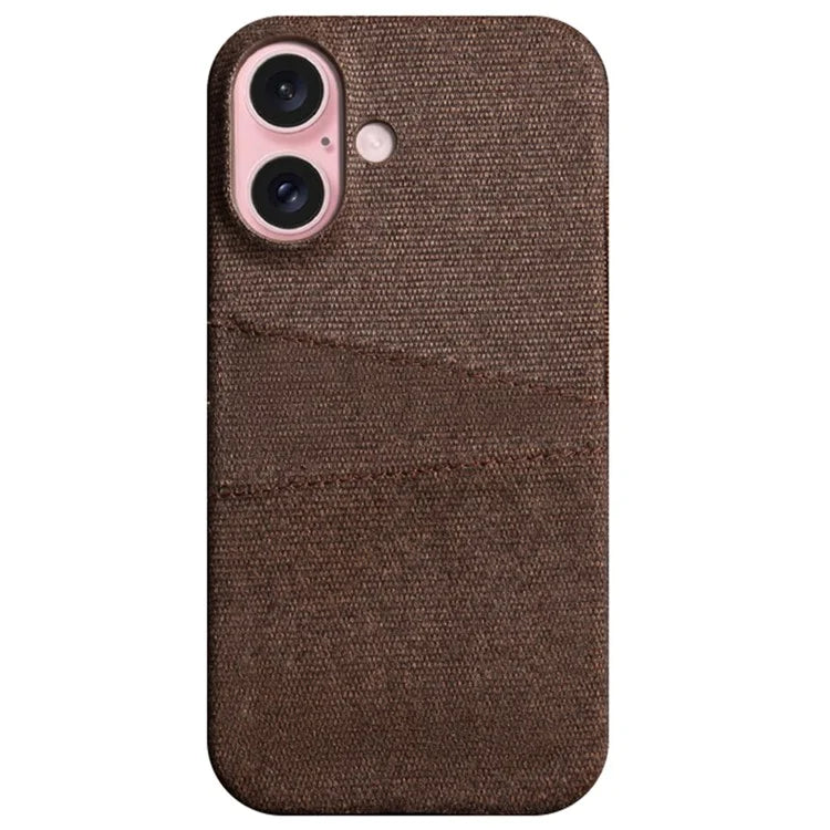 For iPhone 16 Plus Case Cloth + PC Hard Phone Cover with Dual Card Slots