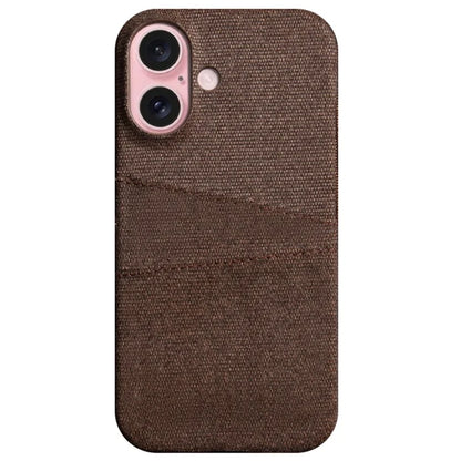 For iPhone 16 Plus Case Cloth + PC Hard Phone Cover with Dual Card Slots