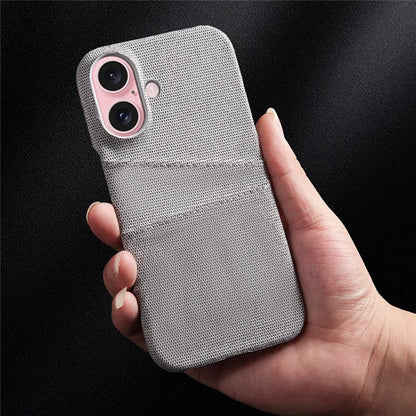 For iPhone 16 Plus Case Cloth + PC Hard Phone Cover with Dual Card Slots