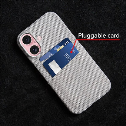 For iPhone 16 Plus Case Cloth + PC Hard Phone Cover with Dual Card Slots