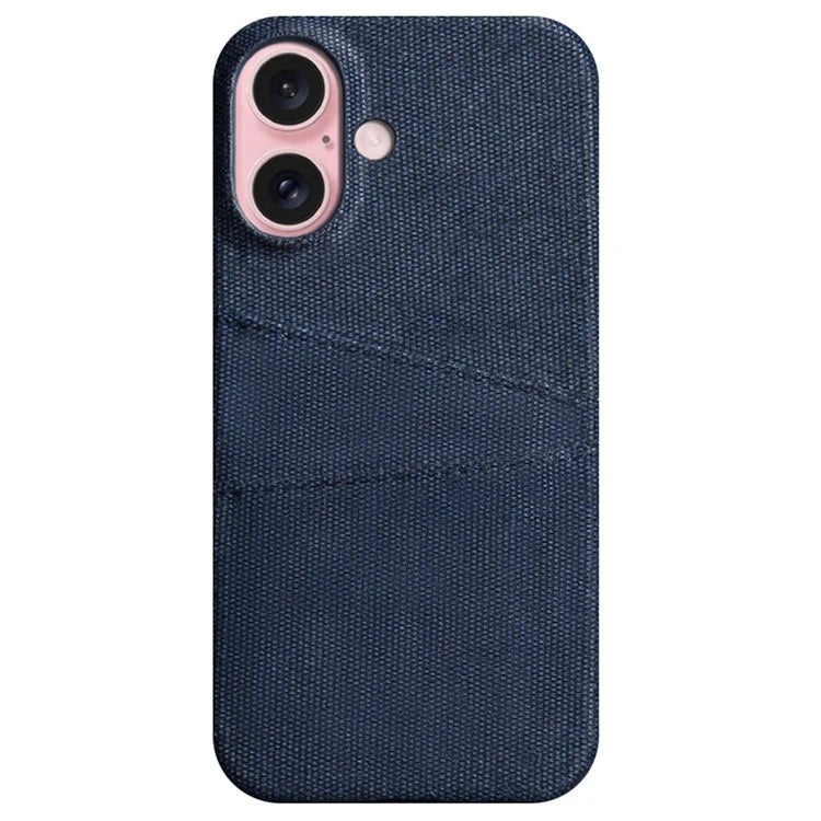 For iPhone 16 Plus Case Cloth + PC Hard Phone Cover with Dual Card Slots
