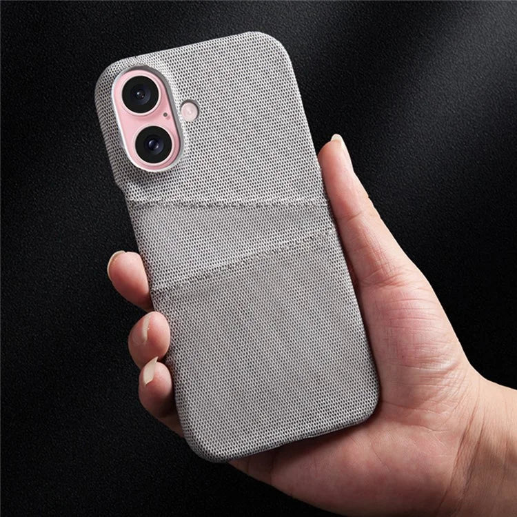 For iPhone 16 Plus Case Cloth + PC Hard Phone Cover with Dual Card Slots