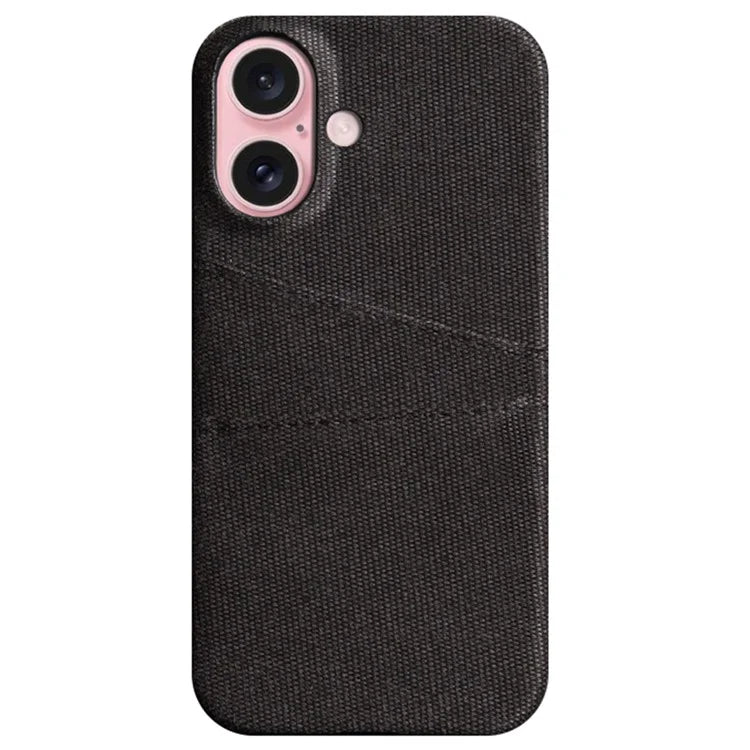 For iPhone 16 Plus Case Cloth + PC Hard Phone Cover with Dual Card Slots
