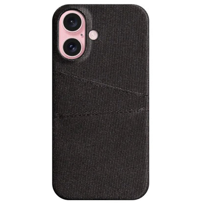 For iPhone 16 Plus Case Cloth + PC Hard Phone Cover with Dual Card Slots