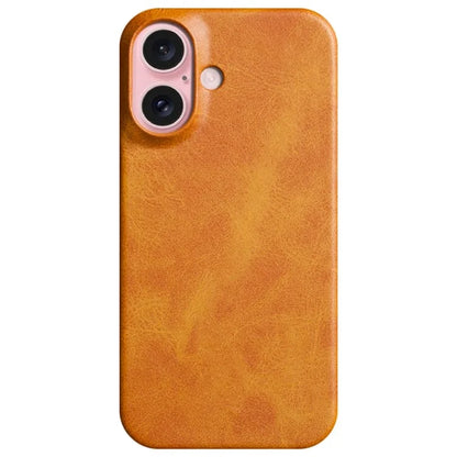For iPhone 16 Plus Case Calf Texture PU Leather Hard PC Protective Phone Cover