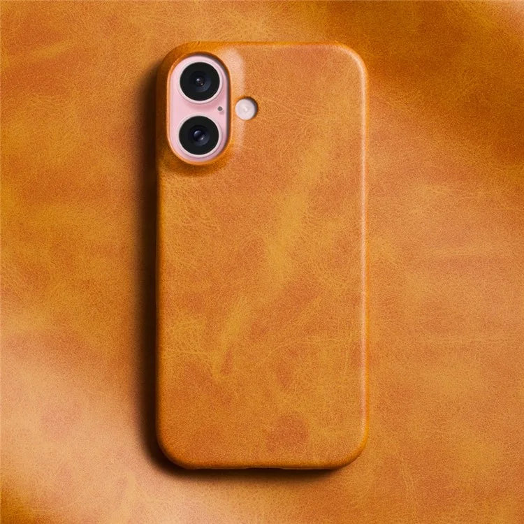 For iPhone 16 Plus Case Calf Texture PU Leather Hard PC Protective Phone Cover