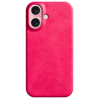 For iPhone 16 Plus Case Calf Texture PU Leather Hard PC Protective Phone Cover