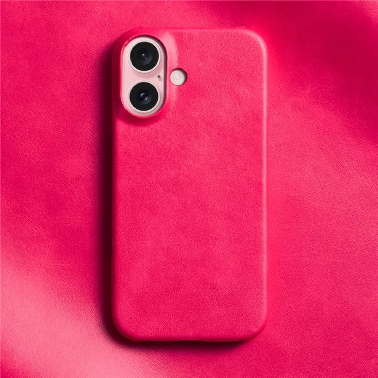 For iPhone 16 Plus Case Calf Texture PU Leather Hard PC Protective Phone Cover
