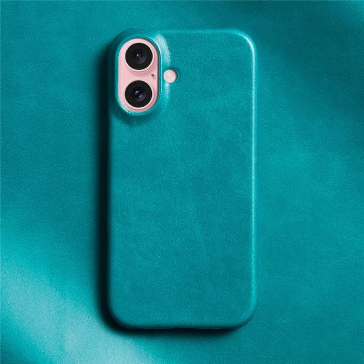 For iPhone 16 Plus Case Calf Texture PU Leather Hard PC Protective Phone Cover