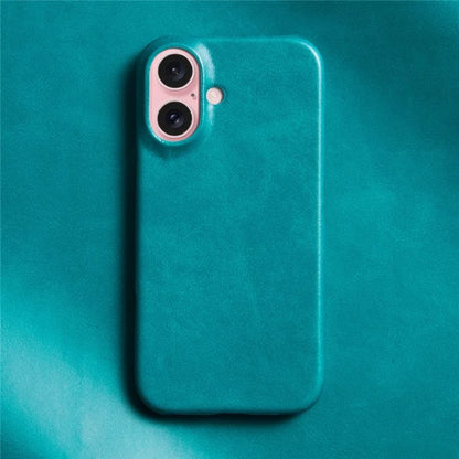 For iPhone 16 Plus Case Calf Texture PU Leather Hard PC Protective Phone Cover