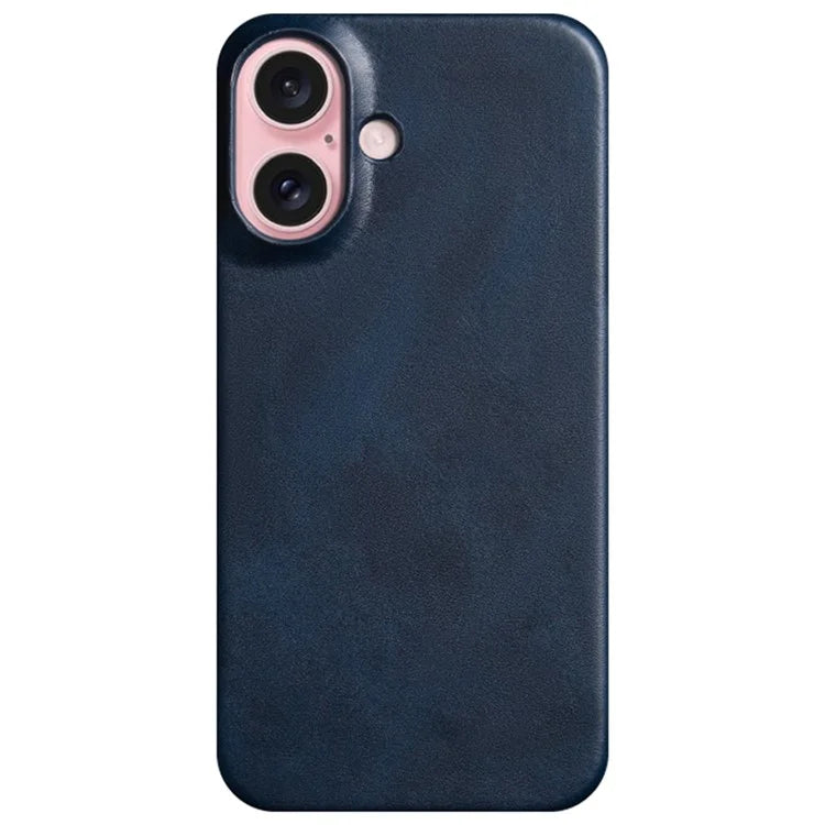 For iPhone 16 Plus Case Calf Texture PU Leather Hard PC Protective Phone Cover