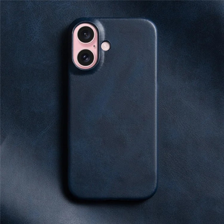 For iPhone 16 Plus Case Calf Texture PU Leather Hard PC Protective Phone Cover