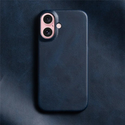For iPhone 16 Plus Case Calf Texture PU Leather Hard PC Protective Phone Cover