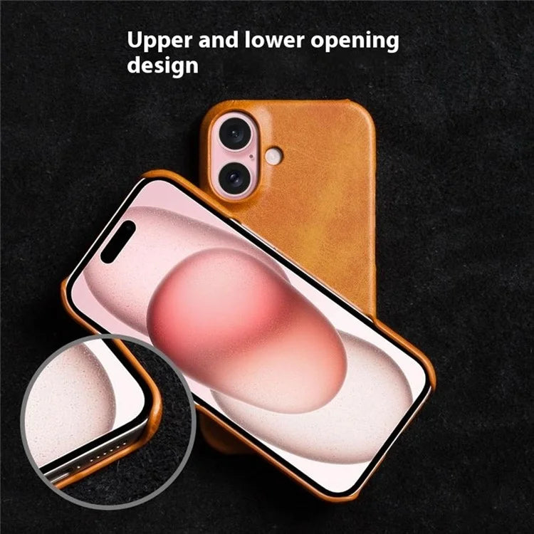 For iPhone 16 Plus Case Calf Texture PU Leather Hard PC Protective Phone Cover