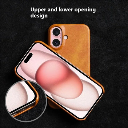 For iPhone 16 Plus Case Calf Texture PU Leather Hard PC Protective Phone Cover