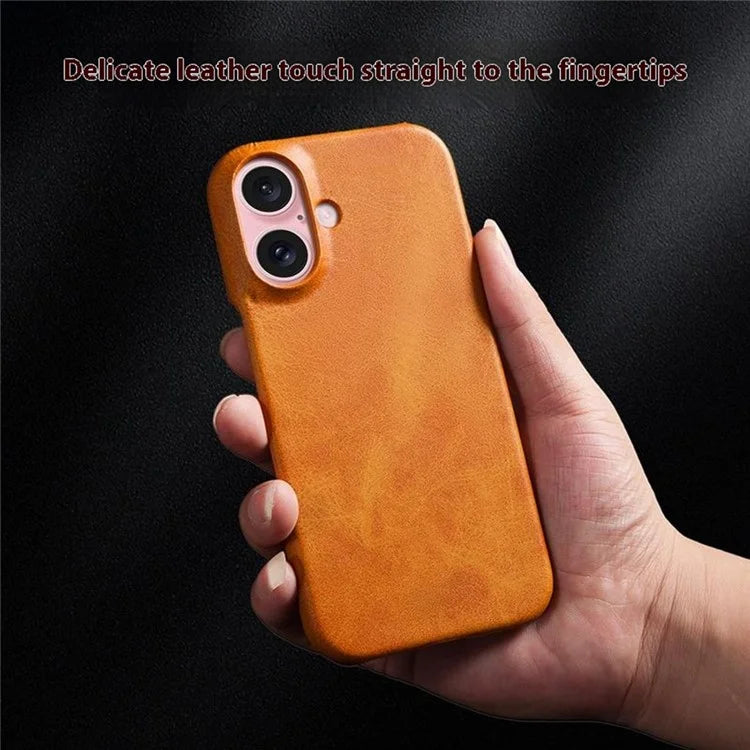 For iPhone 16 Plus Case Calf Texture PU Leather Hard PC Protective Phone Cover