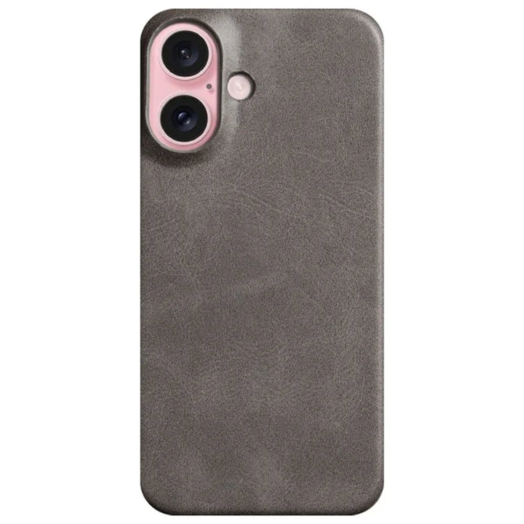 For iPhone 16 Plus Case Calf Texture PU Leather Hard PC Protective Phone Cover