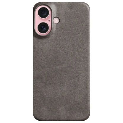 For iPhone 16 Plus Case Calf Texture PU Leather Hard PC Protective Phone Cover