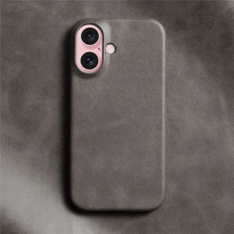 For iPhone 16 Plus Case Calf Texture PU Leather Hard PC Protective Phone Cover