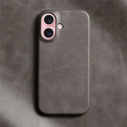 For iPhone 16 Plus Case Calf Texture PU Leather Hard PC Protective Phone Cover