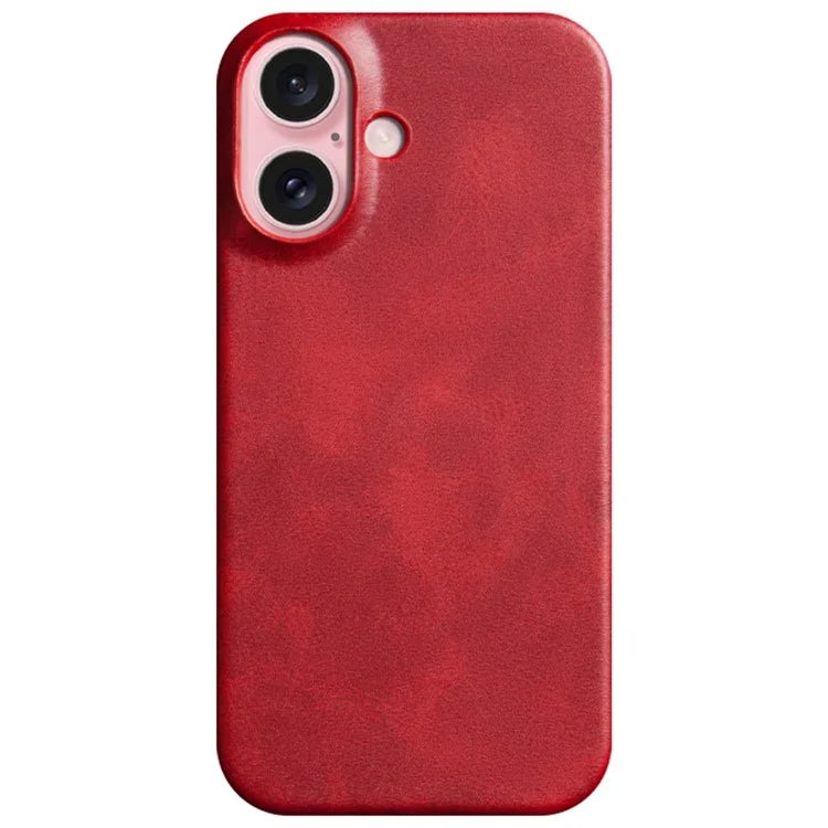 For iPhone 16 Plus Case Calf Texture PU Leather Hard PC Protective Phone Cover