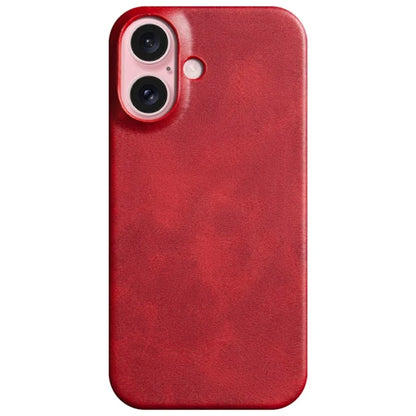 For iPhone 16 Plus Case Calf Texture PU Leather Hard PC Protective Phone Cover