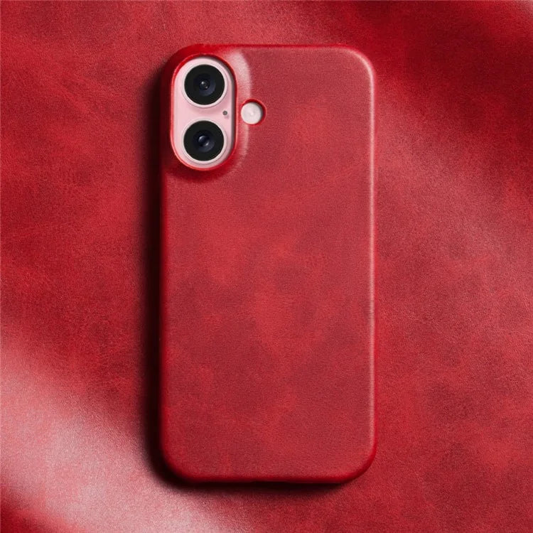 For iPhone 16 Plus Case Calf Texture PU Leather Hard PC Protective Phone Cover