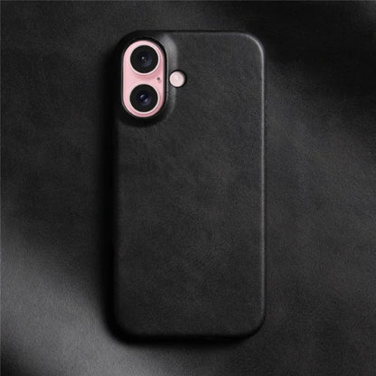 For iPhone 16 Plus Case Calf Texture PU Leather Hard PC Protective Phone Cover