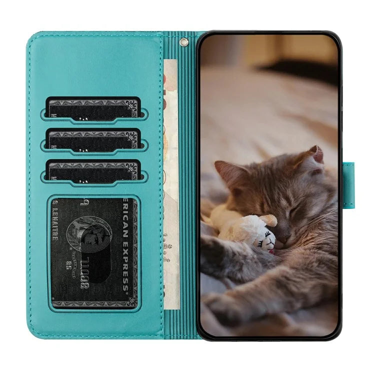 For Google Pixel 9 / 9 Pro Case with Wrist Strap Leather Phone Cover Wall Cats Pattern