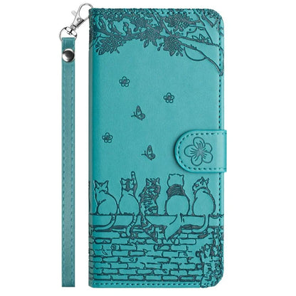 For Google Pixel 9 / 9 Pro Case with Wrist Strap Leather Phone Cover Wall Cats Pattern