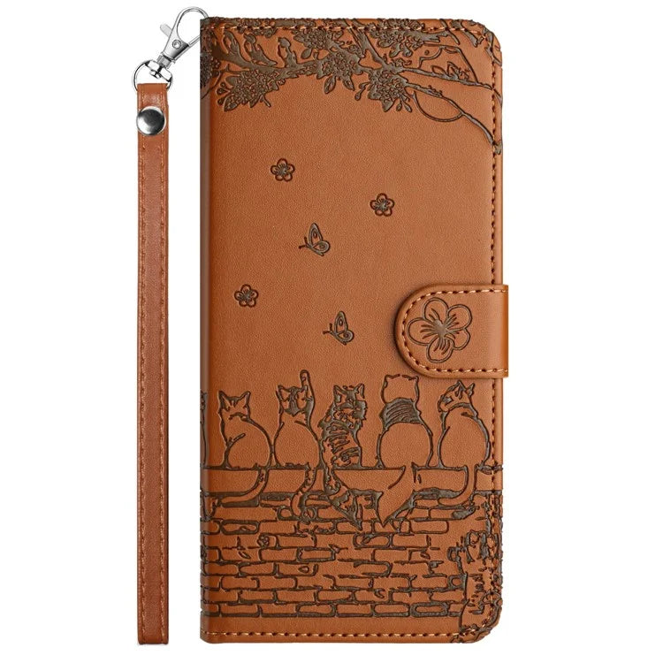 For Google Pixel 9 / 9 Pro Case with Wrist Strap Leather Phone Cover Wall Cats Pattern
