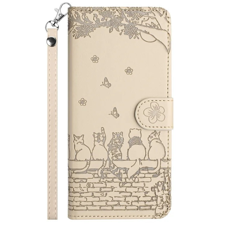 For Google Pixel 9 / 9 Pro Case with Wrist Strap Leather Phone Cover Wall Cats Pattern