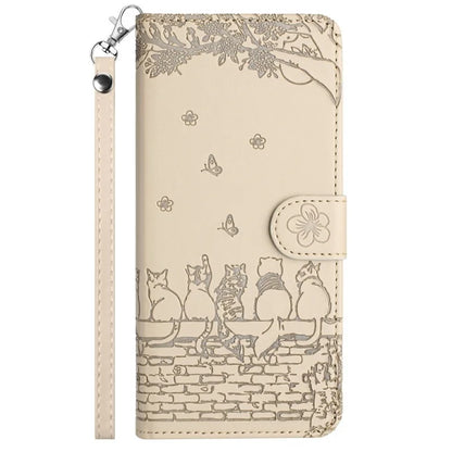 For Google Pixel 9 / 9 Pro Case with Wrist Strap Leather Phone Cover Wall Cats Pattern