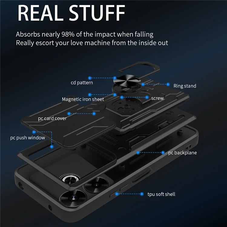 For Xiaomi Redmi 13 4G  /  5G Case PC+TPU Kickstand Phone Back Cover with Camera Slider