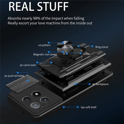 For Xiaomi Redmi K70E 5G  /  Poco X6 Pro 5G Case PC+TPU Kickstand Phone Back Cover with Camera Slider