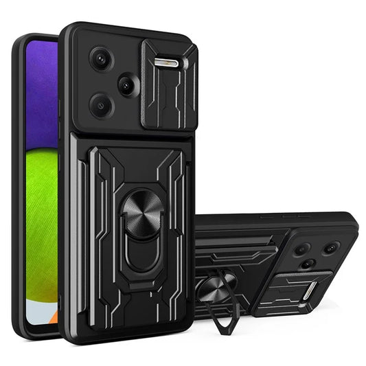 For Xiaomi Redmi Note 13 Pro+ 5G Case PC+TPU Kickstand Phone Back Cover with Camera Slider