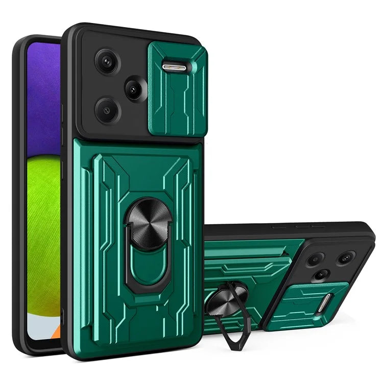 For Xiaomi Redmi Note 13 Pro+ 5G Case PC+TPU Kickstand Phone Back Cover with Camera Slider
