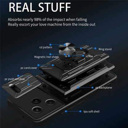 For Xiaomi Redmi Note 13 Pro+ 5G Case PC+TPU Kickstand Phone Back Cover with Camera Slider