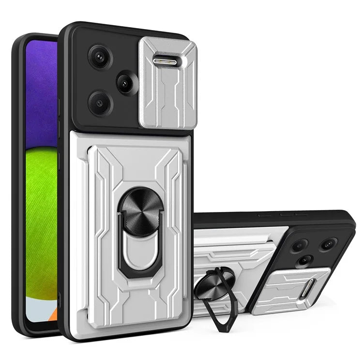 For Xiaomi Redmi Note 13 Pro+ 5G Case PC+TPU Kickstand Phone Back Cover with Camera Slider