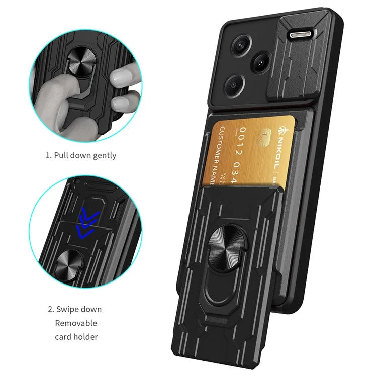 For Xiaomi Redmi Note 13 Pro+ 5G Case PC+TPU Kickstand Phone Back Cover with Camera Slider