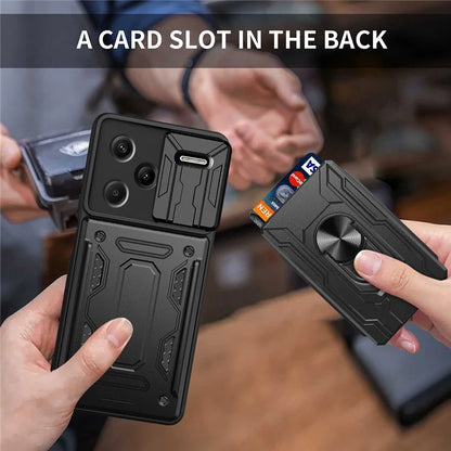 For Xiaomi Redmi Note 13 Pro+ 5G Case PC+TPU Kickstand Phone Back Cover with Camera Slider