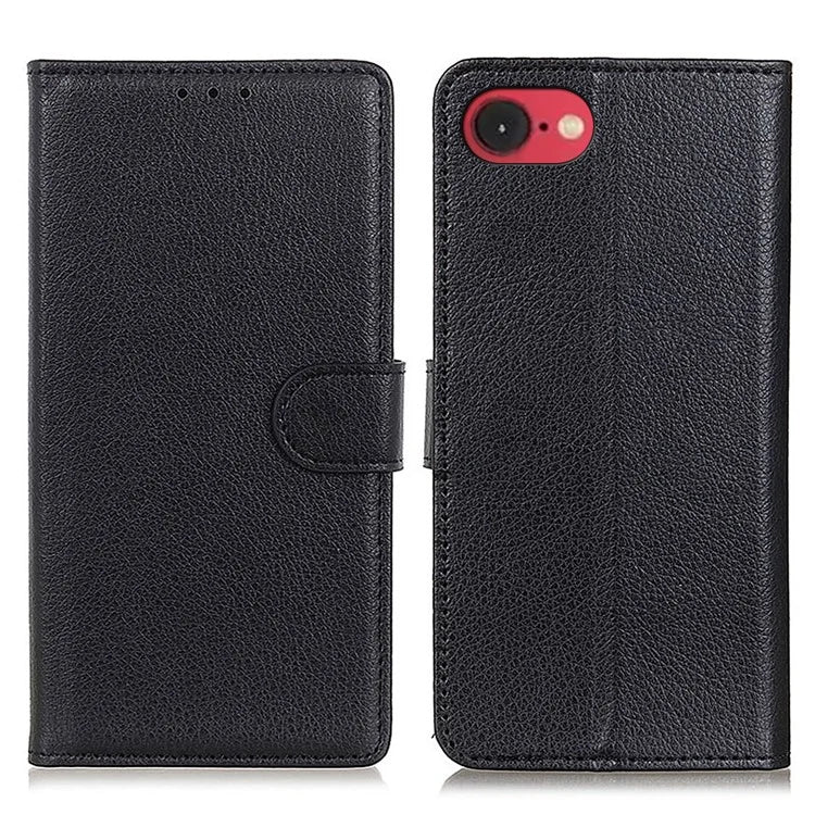 For iPhone SE (2024) Wallet Case PU Leather Phone Cover Litchi Texture