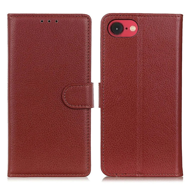 For iPhone SE (2024) Wallet Case PU Leather Phone Cover Litchi Texture