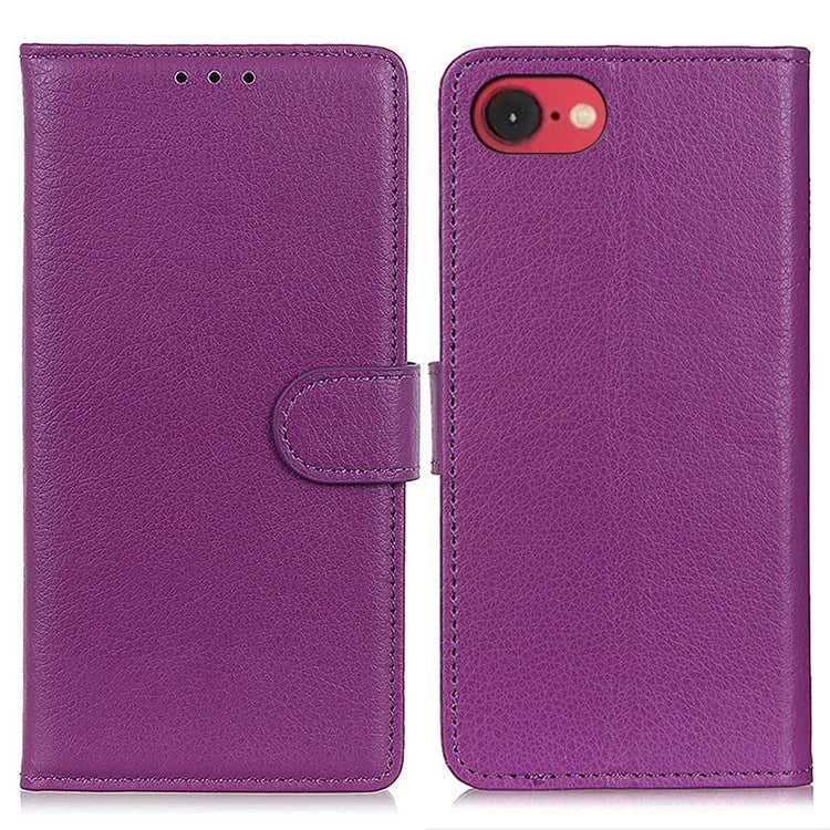 For iPhone SE (2024) Wallet Case PU Leather Phone Cover Litchi Texture