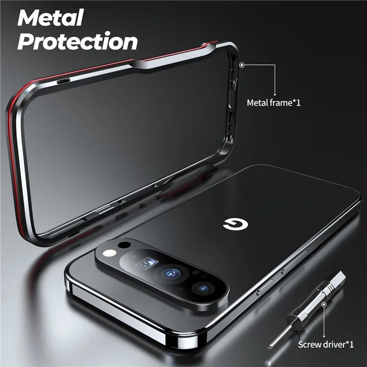 LUPHIE For Google Pixel 9 / 9 Pro Case Metal Bumper Frame Shockproof Phone Cover