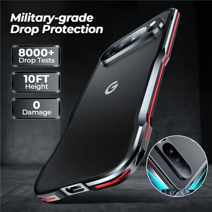 LUPHIE For Google Pixel 9 / 9 Pro Case Metal Bumper Frame Shockproof Phone Cover