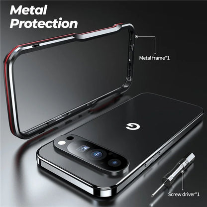 LUPHIE For Google Pixel 9 / 9 Pro Case Metal Bumper Frame Shockproof Phone Cover